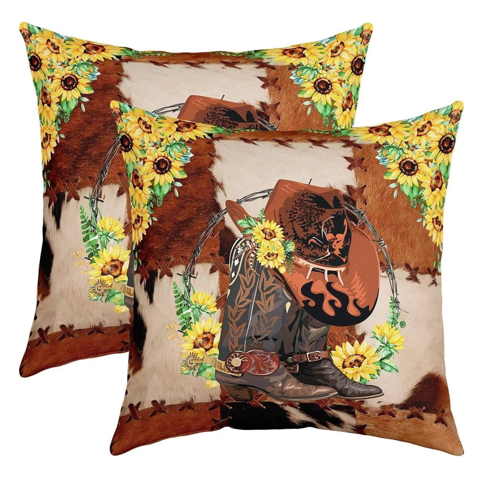 Housse De Coussin Décorative Tournesol 18x18 Pouces, Lin Beige, Fermeture éclair