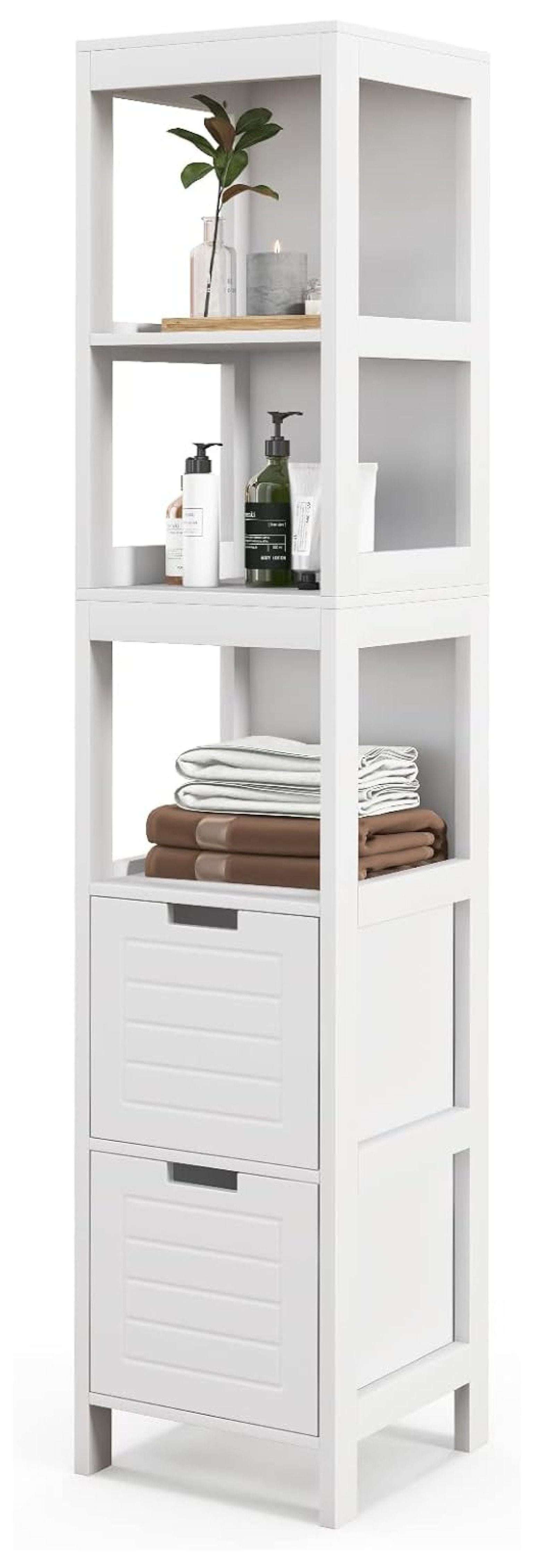 TiaGOC Tall Bathroom Storage Cabinet, Wooden Slim Bathroom Cabinet with ...