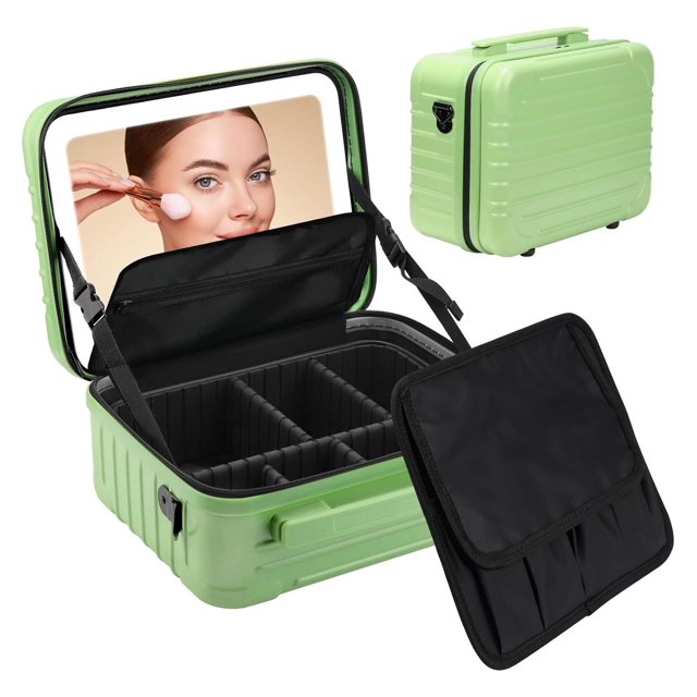 TiaGOC Travel Makeup Train Cases,Makeup Bag with 3 Color Lighted Mirror