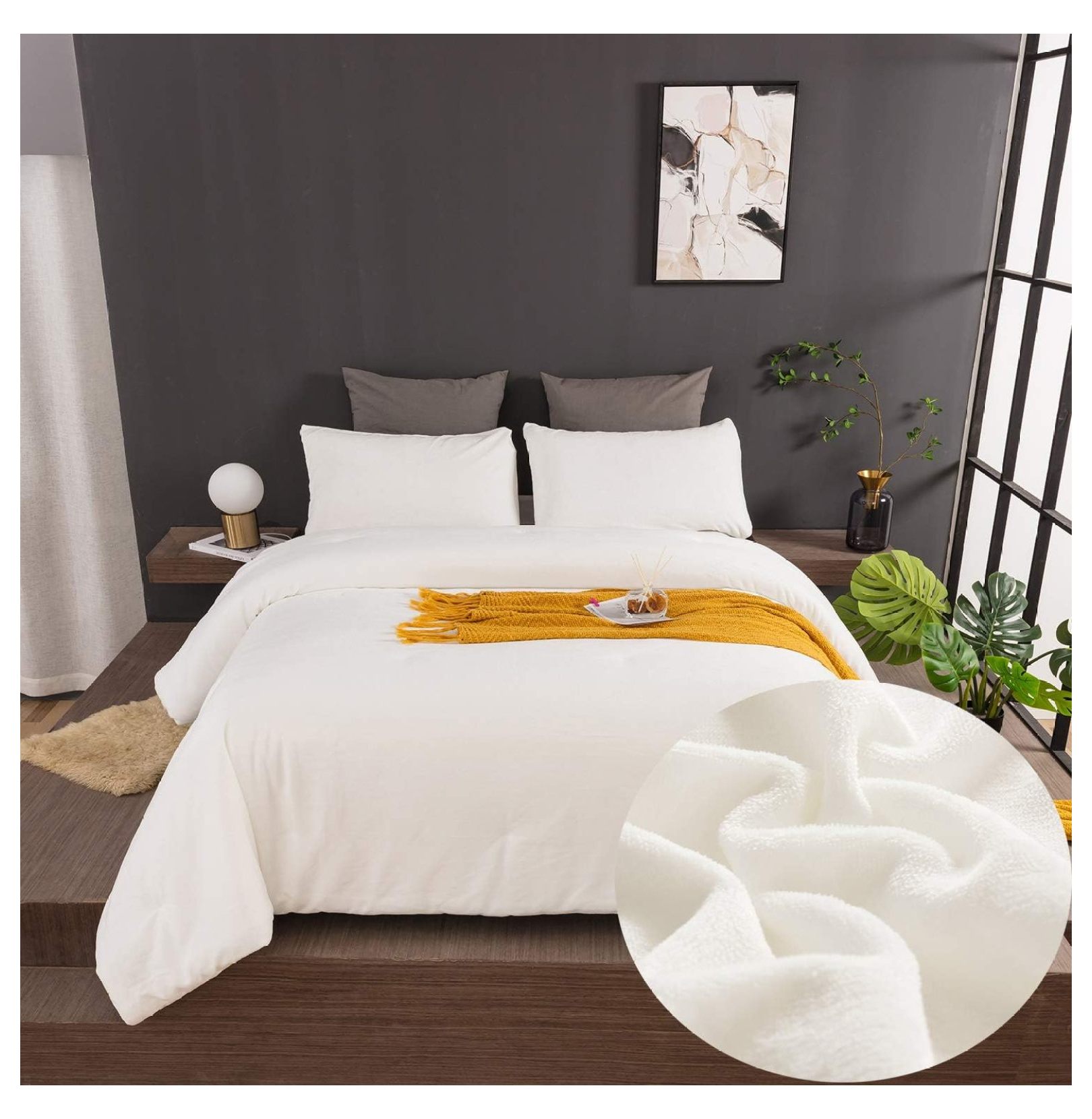 TiaGOC White Velvet Comforter Set White Fluffy Bedding Comforter Sets