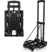 Tiagowell Folding Hand Truck Dolly with 2 Wheels, Foldable Luggage Cart, Utility Portable Expandable Large Chassis Collapsible for Moving Shopping Travel Office Use, Black