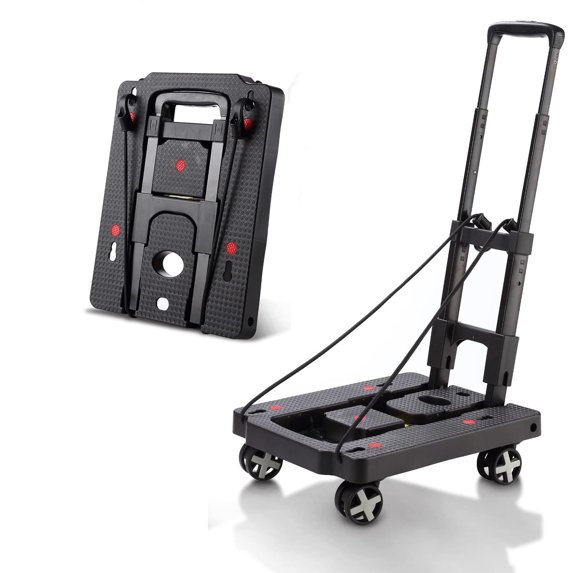 Tiagowell Folding Hand Truck, Lightweight Hand Truck Dolly Foldable,Luggage cart with 4 Rotate Wheels, Utility Cart with Adjustable Handle,Collapsible Dolly for Moving Travel Shopping Airport Office