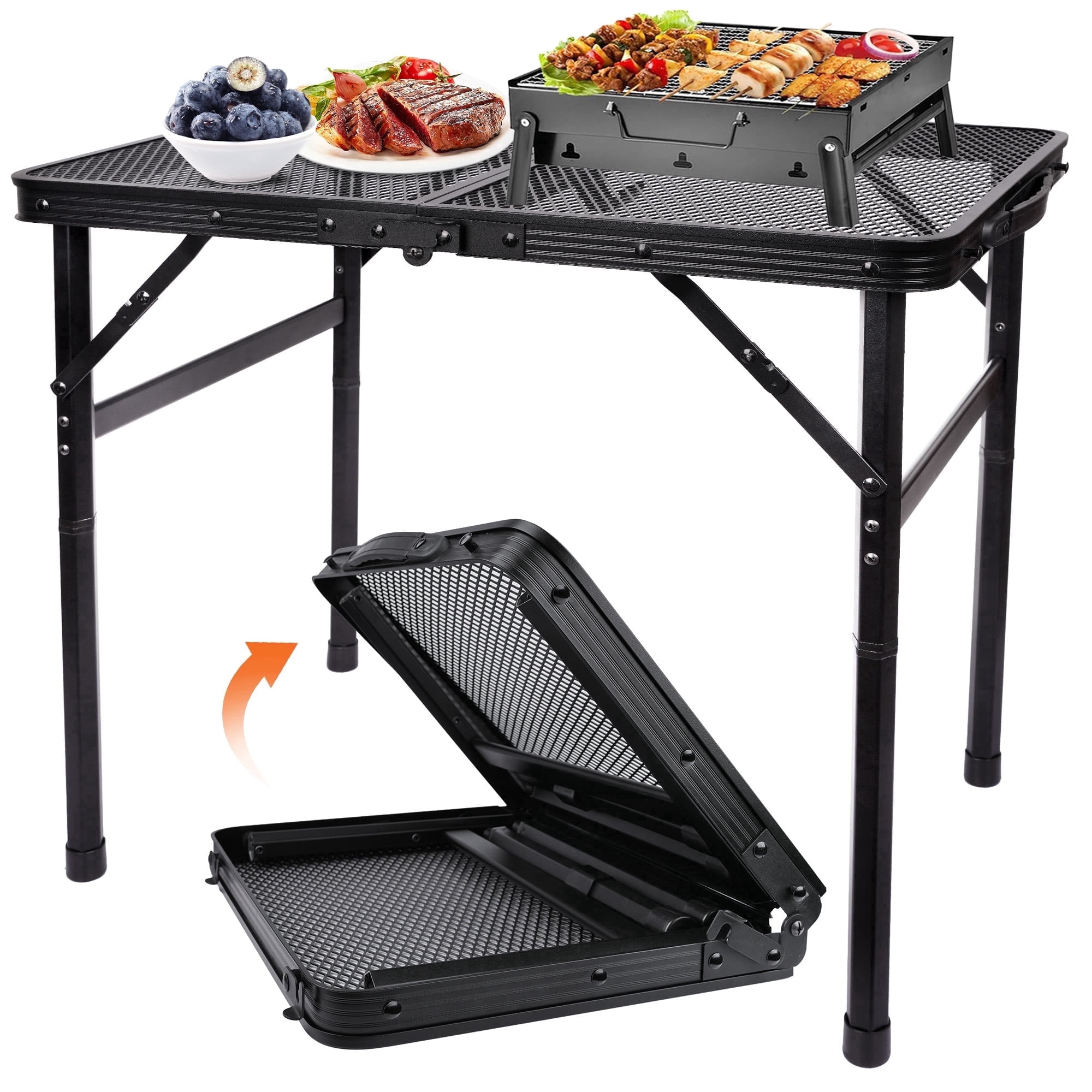 Portable Lightweight BBQ Grill Table with Storage, Adjustable