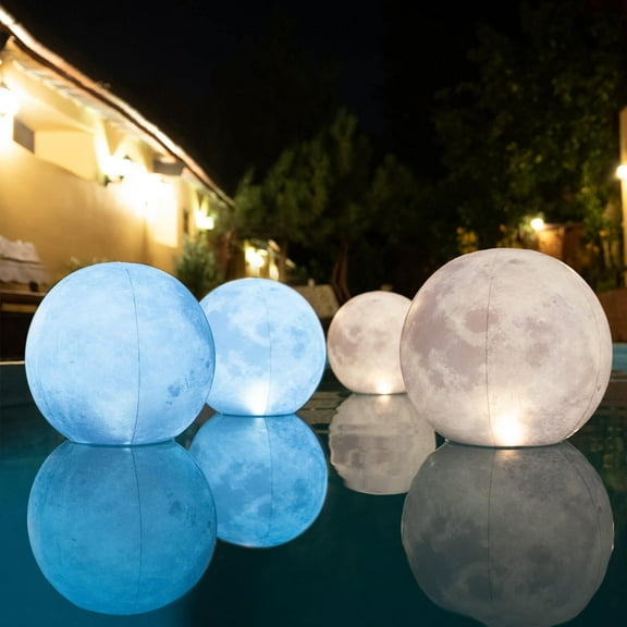 Tially Full Moon Solar Floating Pool Lights - 14" Inflatable Pool Decor (4 Pack)