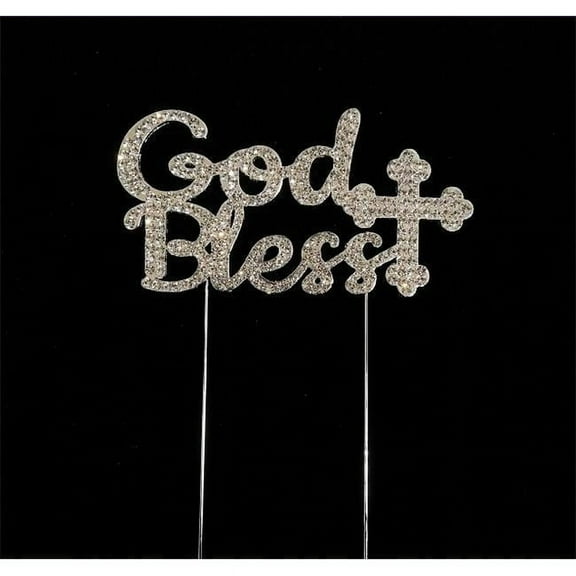 Tian Sweet 33014-GB God Bless Rhinestone Cake Toppers - Silver