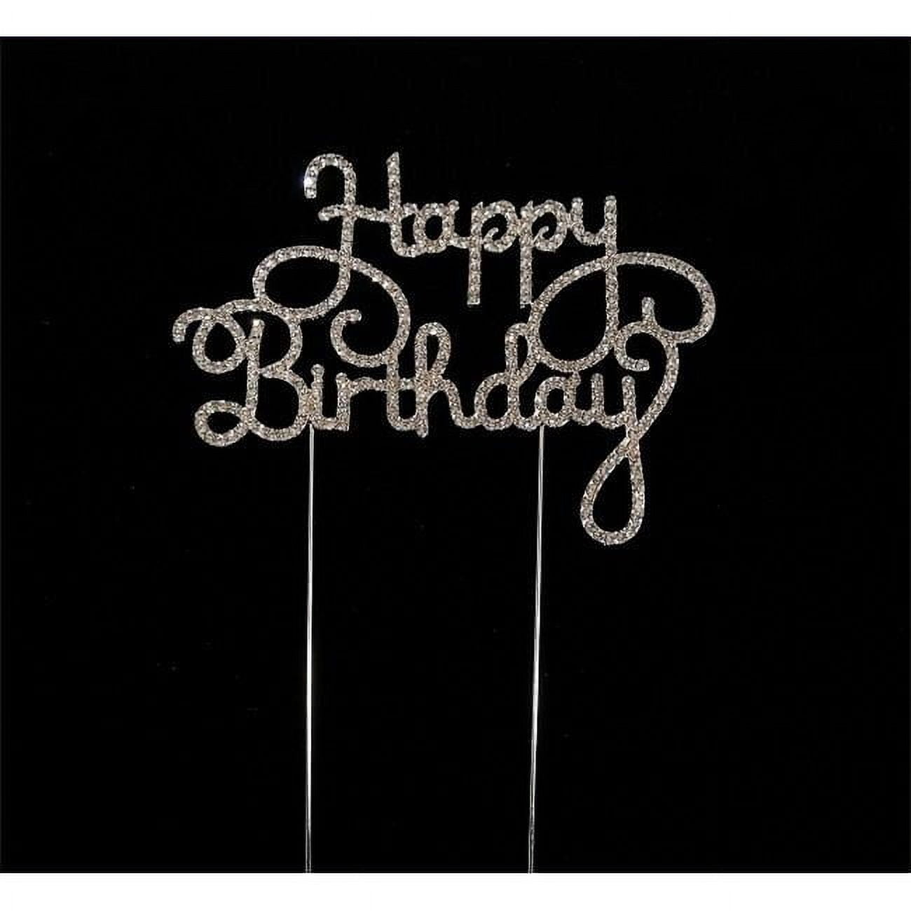 Tian Sweet 33014-HB2 Scripted Happy Birthday Rhinestone Cake Toppers - Silver