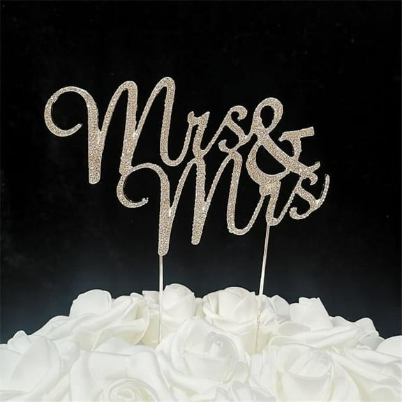 Tian Sweet 33014-Mrs 2.8 oz Lesbian Wedding Mrs & Mrs Cake Topper - Silver