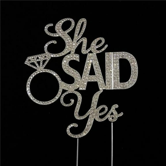 Tian Sweet 33014-SSY She Said Yes Silver Rhinestone Cake Topper - Silver