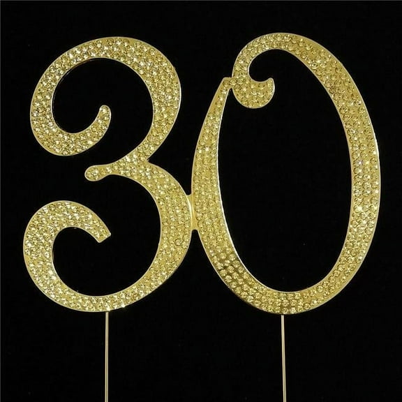 Tian Sweet 33015-30g 30th Rhinestone Cake Topper - Gold