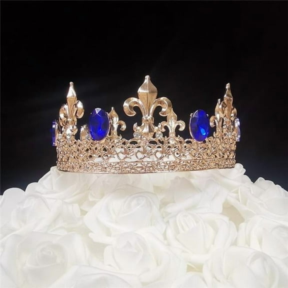 Tian Sweet 34039GD-RB 7.8 oz Fleur De Lis King Gold Crown Cake Topper - Royal Blue