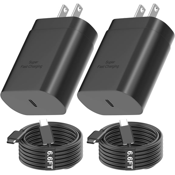 TianQiW 2 Pack 25W USB C Super Fast Charging Block with Dual Length USB C Cables, PD 3.0 Wall Charger Compatible with Samsung Galaxy S Series, Note, Galaxy Tab, Z Fold/Flip and USB C Devices