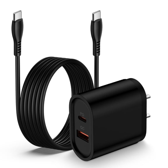 TianQiW Dual Port USB C Wall Charger with 6FT USB C to USB C Cable, PD Fast Charging Plug Adapter Compatible with Samsung Galaxy S26 S25 S24, Pixel, iPhone 16 15 and USB C Devices