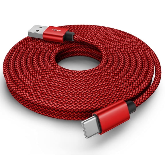 TianQiW USB C Cable 6m Extra Long, USB A to Type C Nylon Braided Charger Cord Red, Compatible with Samsung Galaxy, Google Pixel, LG and USB C Devices