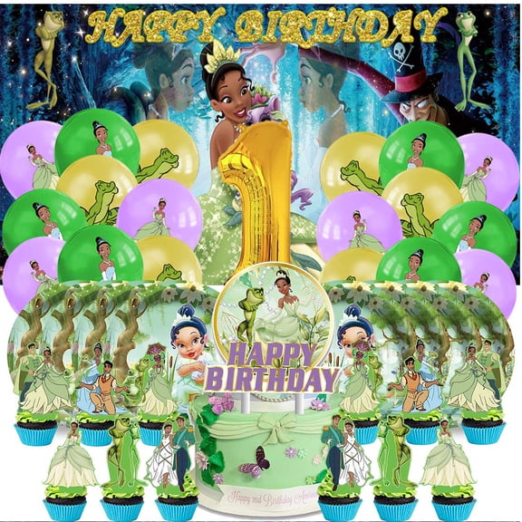 Tiana Frog Princess Balloons Party Supplies 1st Decor Tableware Birthday Cake Topper Decorations Banner Backdrop