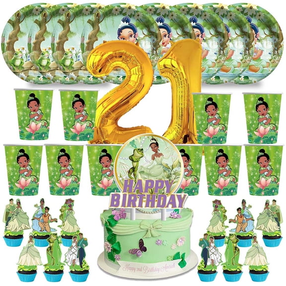 Tiana Frog Princess Birthday 21th Cups Party Supplies Plates Fans Decorations Cake Topper Decor