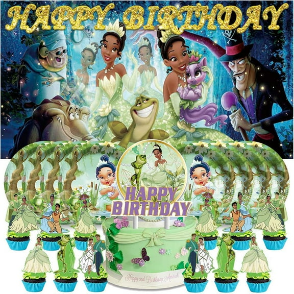 Tiana Frog Princess Birthday Supplies Plates Decorations Decor Backdrop Banner Cake Topper Fans