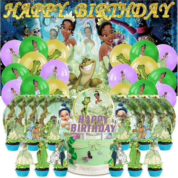 Tiana Frog Princess Birthday Party Supplies Balloons Paper Plates Decoration Cake Topper Decor Tableware Banner Backdrop