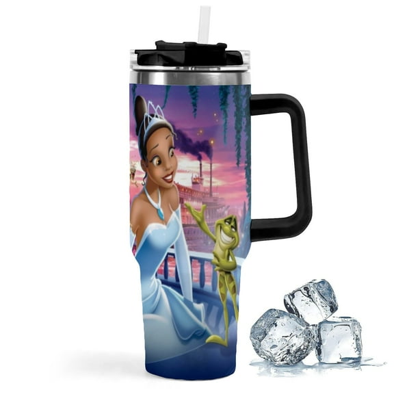 Tiana The Princess and the Frog-theme Insulated Stainless Steel Tumbler with Handle Gifts For Family Friends Fans and Straw Fits in Standard Cup Holder 40 OZ