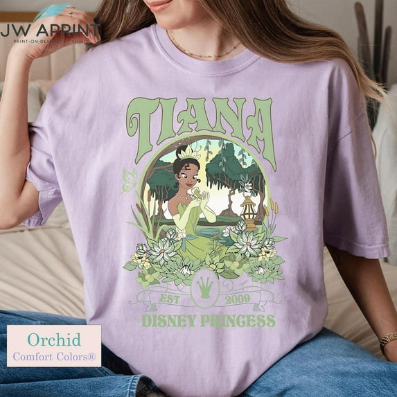Tiana Princess T-Shirt, Classic Disney Princess and the Frog Tee, Retro 90s Bayou Design, Perfect for Girls Trips, Disneyland Gift,Orchid Color,Size M