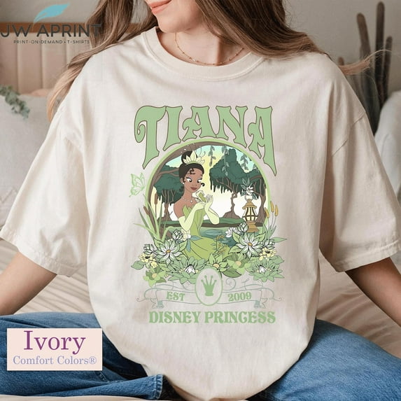 Tiana Princess T-Shirt, Classic Disney Princess and the Frog Tee, Retro 90s Bayou Design, Perfect for Girls Trips, Disneyland Gift,Ivory Color,Size M