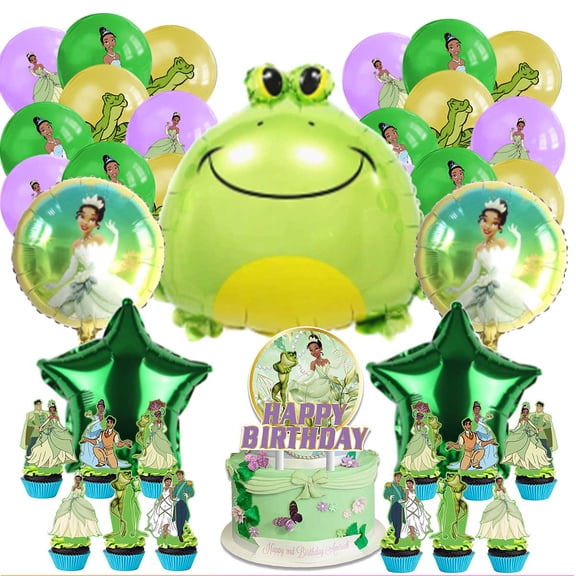 Tiana The Princess and the Frog Party Supplies Balloons Cake Topper Birthday Set Decorations Kit Fans