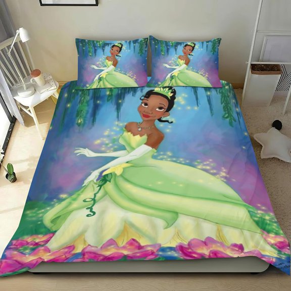 Tiana Themed Bed Sheet Set Three Piece Set 78x86 In ches Comfortable And Skin Friendly Unique Design Creating A Star Studded Night Home Decor Gifts For Family Friends fans