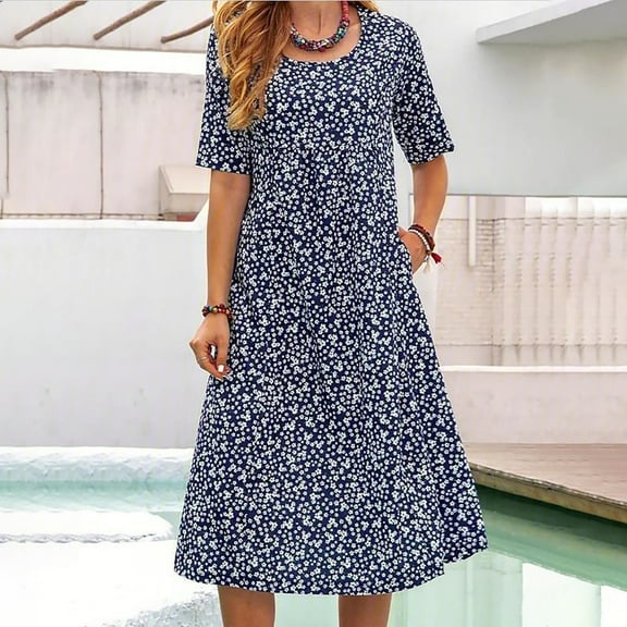 CALAFEBILA Casual Mid Sleeve Printed, Sundress (Women's Plus)