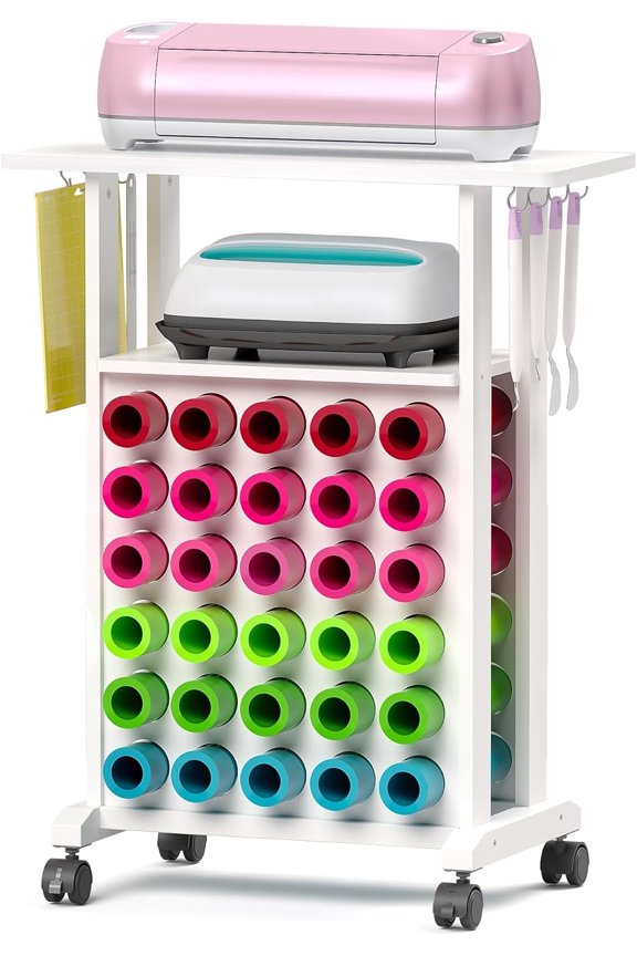 Rolling Craft Storage Cart with Vinyl Roll Holder, White