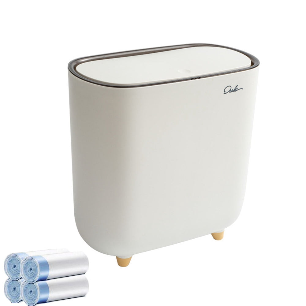 Tianherq 1.5 Gallon Bathroom Trash Can with Press-Top Lid & 60Pcs Trash ...