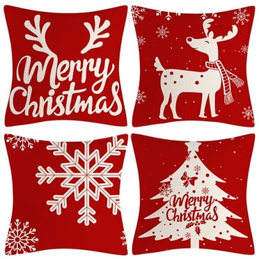 Tianherq 4Pcs Christmas Pillow Covers 18x18 Christmas Decorations Winter Holiday Decor Throw Cushion Case for Home Couch Farmhouse