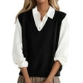 thumbnail image 1 of Tianiyouqing 100% Merino Wool Sweater Vest for Women V Neck Sleeveless Basic Pullover Sweater Black M, 1 of 4