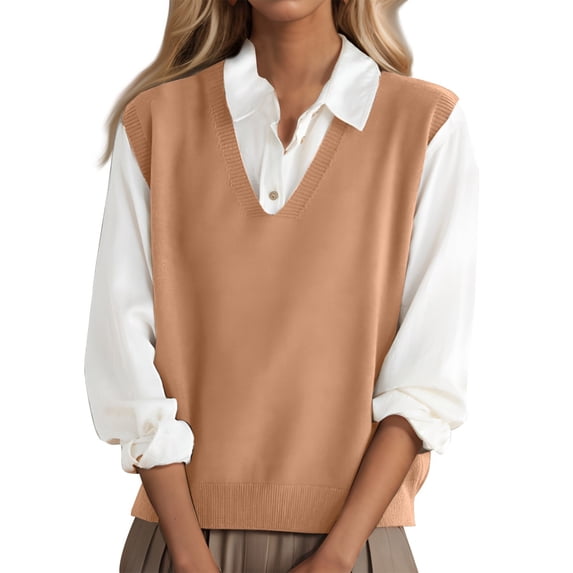 Tianiyouqing 100% Merino Wool Sweater Vest for Women V Neck Sleeveless Basic Pullover Sweater Ginger XL