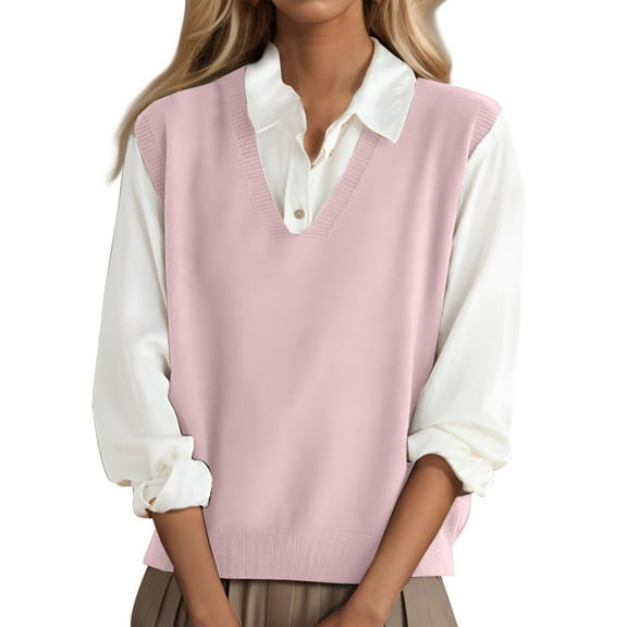 Tianiyouqing Womens 100% Merino Wool Sweater Vest 2025 Fashion Sleeveless V Neck Business Casual Tank Knit Pullover Tops Spring Trendy Pink XXL