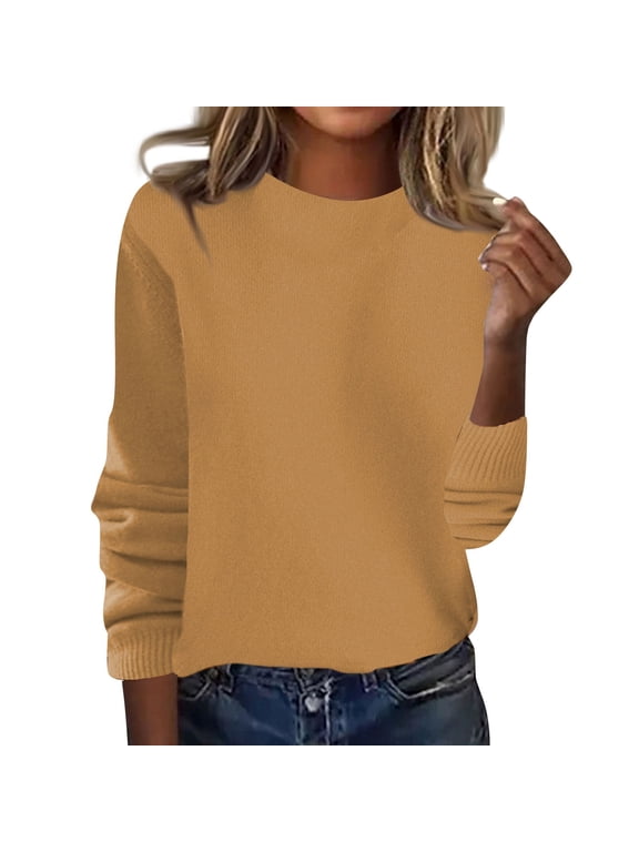 100% Merino Wool Sweaters for Women, 100% Merino Wool Mock Neck Long Sleeve Soft Pullover Sweater Khaki L