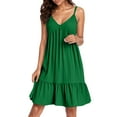 thumbnail image 1 of Tianiyouqing Boho Sundresses for Women Cotton Sleeveless Adjustable Spaghetti Strap Western Modest Sundress Knee Length Ruffle Tiered Layered V Neck Low Cut Midi Dresses Green M, 1 of 7