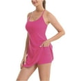 thumbnail image 1 of Tianiyouqing Build In Bra and Shorts Romper Dress for Women Spaghetti Strap Scoop Neck Casual Golf Sundress Sleeveless Removable Padded Backless Athletic Dresses with Pockets Hot Pink S, 1 of 3