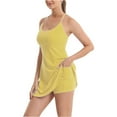 thumbnail image 1 of Tianiyouqing Built In Shelf Bra and Shorts Stretch Athletic Dress for Women U Neck Spaghetti Strap Plus Size Romper Dresses Sleeveless Backless Mini Sundress with Pockets Yellow S, 1 of 3