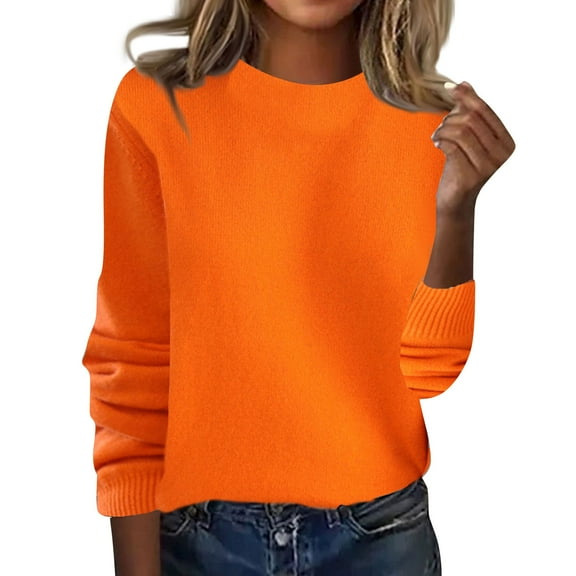 Tianiyouqing Merino Wool Sweaters for Women, 100% Merino Wool Pullover Long Sleeve Mock Neck Sweater Lightweight Knit Top Orange S