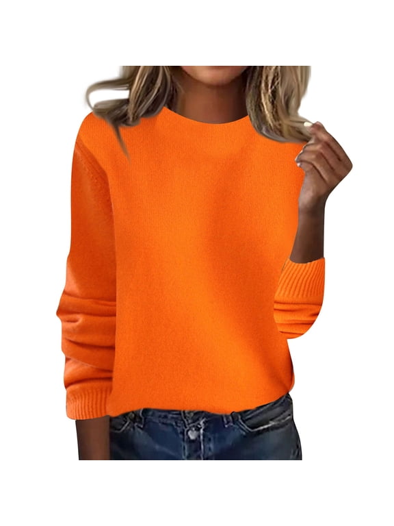Merino Wool Sweaters for Women, 100% Merino Wool Pullover Long Sleeve Mock Neck Sweater Lightweight Knit Top Orange S