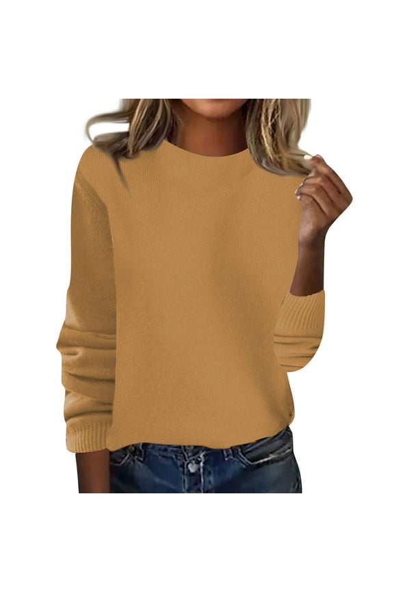 Sweaters for Women,Sweater,Mock Neck Lightweight Soft Warm Pullover Knitted Jumpers Camel XL