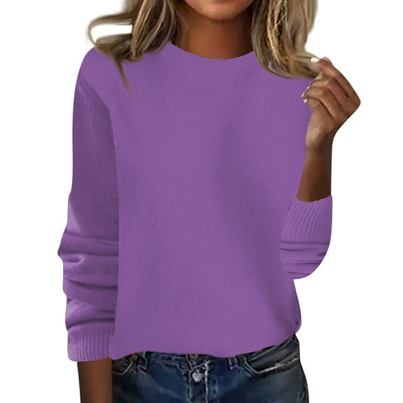 Tianiyouqing Sweaters for Women,Sweater,Mock Neck Lightweight Soft Warm Pullover Knitted Jumpers Purple L
