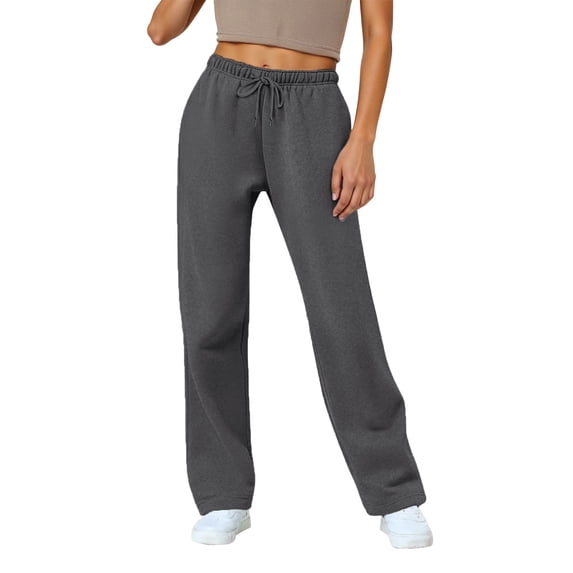 Tianiyouqing Cotton Fleece Lined Sweatpants Women 30" Straight Leg Casual Lounge Sweat Pants for Women Dark Gray M