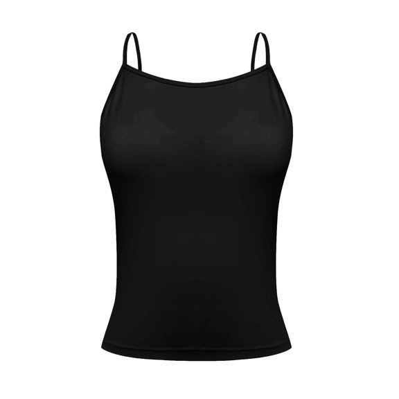 Tianiyouqing Cropped Tops for Women Yoga Cami Shirts Waist Length Crop Tops Racerback Double Lined Layered Square Neck Sleeveless Basic Adjustable Spaghetti Strap Black M
