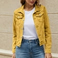 thumbnail image 1 of Tianiyouqing Denim Jacket for Women Distressed Jean Jackets Button Up Vintage Western Trucker Jacket Frayed Hem Pockets Earthy Yellow XXL, 1 of 7