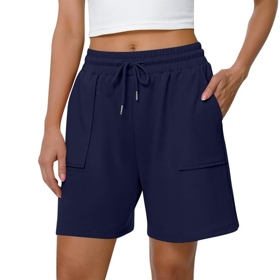 Tianiyouqing Drawstring Pull on Sweat Shorts Women Elastic Waist Stretchy Breathable Soft Shorts High Waisted Basketball Cargo Shorts with Pockets Navy M