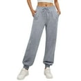 thumbnail image 1 of Tianiyouqing Elastic Bottom Sweatpants Women Elastic Waist Fleece Lined High Waisted Hiking Baggy Sweatpants Fall Drawstring Cargo Joggers Trousers Gray S, 1 of 4