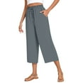thumbnail image 1 of Tianiyouqing Flowy Linen Capri Pants Women Elastic Drawstring Lightweight Cropped Pants High Waist Stretch Summer Palazzo Pants with Pockets Navy XXL, 1 of 8