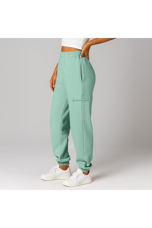 Going Out Sweatpants Women Wide Leg Elastic Waisted High Waisted Straight Sports Pants Elastic Bottom Fleece Lined Office Joggers Sweatpants with Pockets Mint Green 2XL