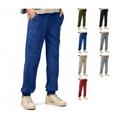 Tianiyouqing Linen Harem Pants for Women Ankle Length Cinch Bottom Elastic Waist Chino Gauze Pants High Waisted Wide Leg Drawstring Vacation Tapered Pants with Pocket Blue S