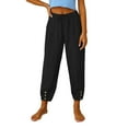 thumbnail image 1 of Tianiyouqing Linen Lounge Women's Capris Pants Elastic Waist Wide Leg Petite Length High Waisted Lightweight Harem Pants Drawstring Breathable 2025 Cropped Pants BlackM, 1 of 6